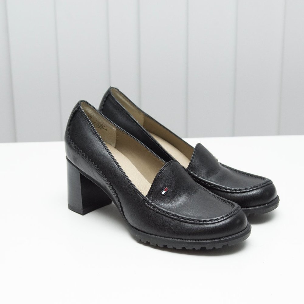Tommy Hilfiger Black Chunky Heel Loafers